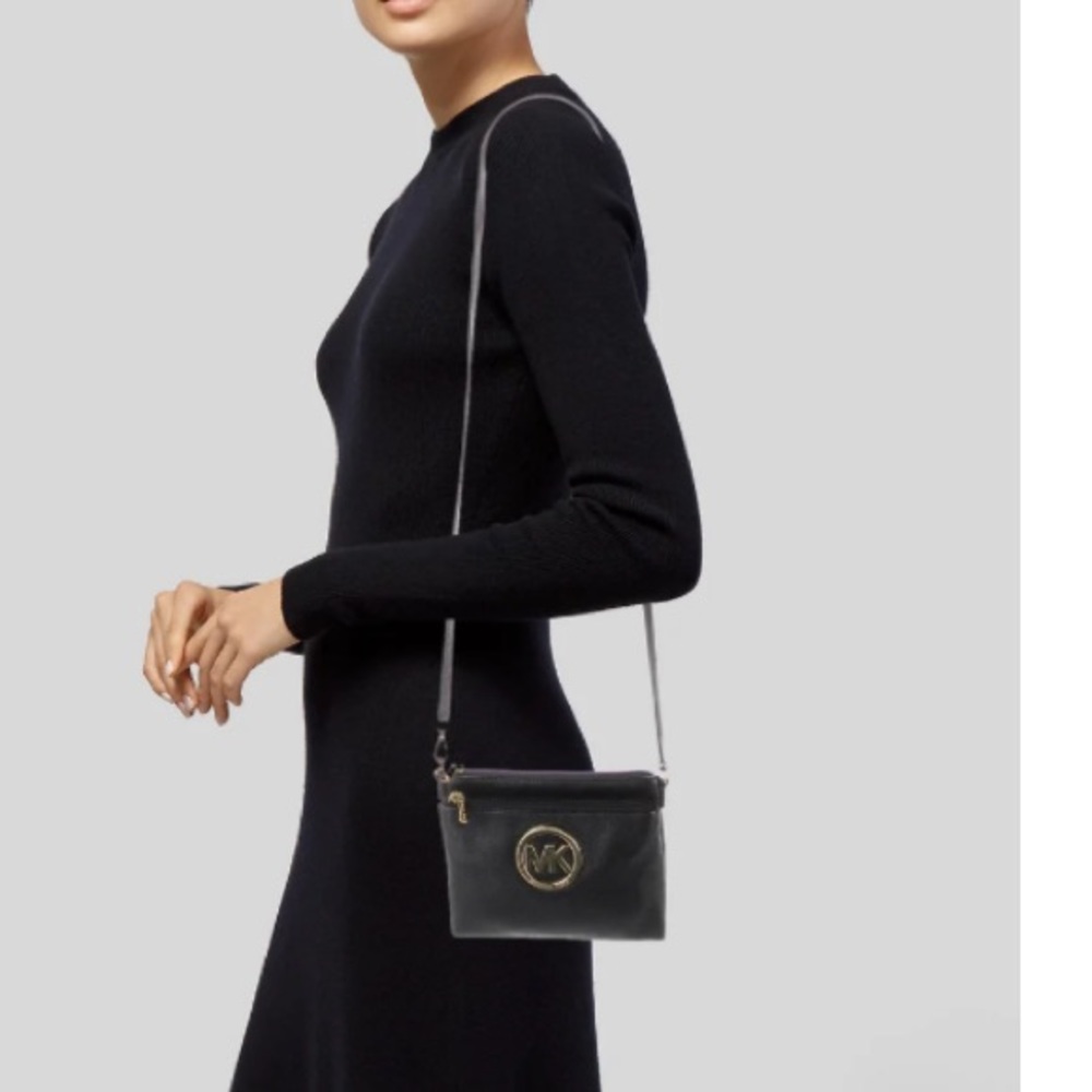 MICHAEL Michael Kors Black Leather Fulton Crossbody Bag